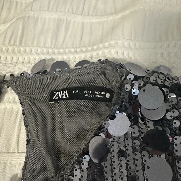 Zara Silver Sequin Long Sleeve Dress - Picture 8 of 10